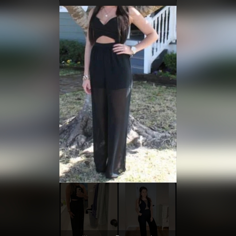 BCBGeneration Black Wide Leg Sheer Jumpsuit